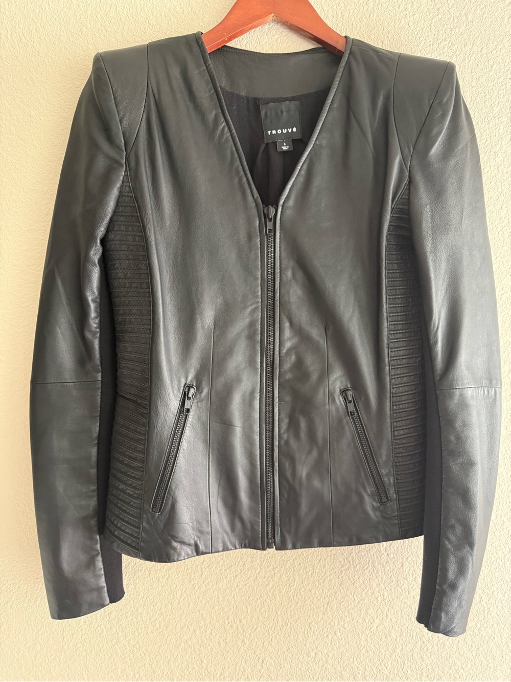 Trouve Black Genuine Leather Jacket Collarless Women’s Size S